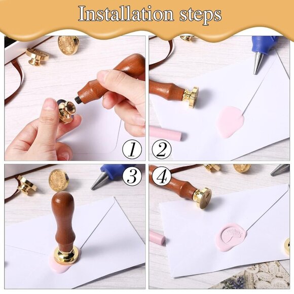 Wax Seal Stamp Gift Box Set 6 Sealing Stamp Heads 1 Wooden Hilt Floral Elegant B - Picture 6 of 10